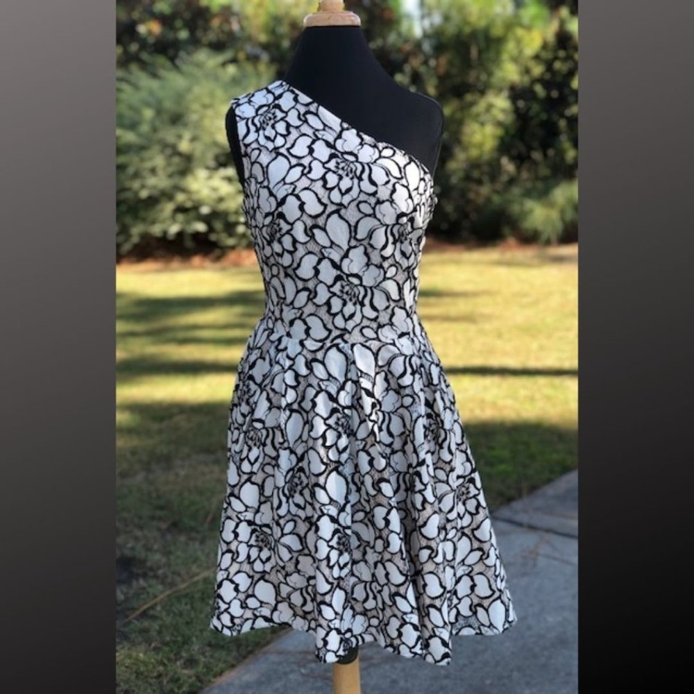 Asos Tall One Shoulder Black and White Lace Cocktail Dress